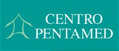 Logo Centro Pentamed su sfondo turchese con simbolo stilizzato a sinistra.