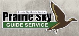 Logo with text "Prairie Sky Guide Service" and an illustration of a flying duck.