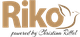 Logo mit Schriftzug "Riko powered by Christine Riffel", eine fliegende Taube als Designelement.