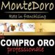 "Logo MonteDoro, franchising compro oro professionale con immagini di oro e una persona sorridente."