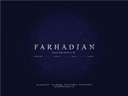 Dunkelblauer Hintergrund mit weißem Text "Farhadian" und Kontaktinformationen unten.