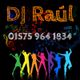 Bunt gekleidete Tänzer mit Musiknoten, Text: "DJ Raúl" und Telefonnummer 01575 964 1834.