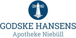 Logo von Godske Hansens Apotheke Niebüll mit einem Leuchtturm in einem blauen Kreis.