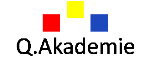 Logo der Q.Akademie mit roten, gelben und blauen Quadraten.