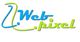Schriftzug "Webpixel" in Blau und Grün auf weißem Hintergrund.