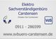 Visitenkarte für Elektro-Sachverständigenbüro Carstensen, Telefonnummer und Website enthalten.