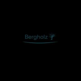 Der Text "Bergholz" in hellblauer Schrift mit einem Baum daneben, auf schwarzem Hintergrund.
