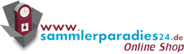 Logo von Sammlerparadies24.de mit einer alten Uhr und dem Schriftzug "Online Shop".
