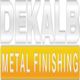 Logo of DeKalb Metal Finishing with silver text on white and yellow background.
