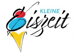 Logo mit Schriftzug "Kleine Eiszeit" und bunten Eiscreme-Symbolen in Rot, Blau und Gelb.