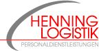 Logo von Henning Logistik mit grauem Bogen und rotem Text "PERSONALDIENSTLEISTUNGEN".