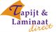Logo met tekst "Tapijt & Laminaat direct" in paarse en oranje letters.