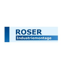 Logo mit blauem Text: "Roser Industriemontage" auf hellblauem Hintergrund.