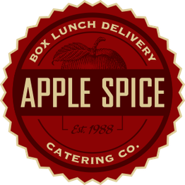 Red badge with "Apple Spice" text, featuring a sketch of an apple. "Est. 1988" on the badge.