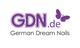 GDN.de Logo mit lila Schmetterling, Text: German Dream Nails.