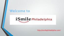 Welcome to iSmile Philadelphia logo with website URL on a geometric background.