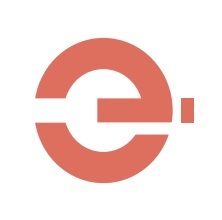 Rotes Logo in Form eines stilisierten Buchstabens „e“ mit Punkt auf weißem Hintergrund.