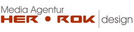Logo der Media Agentur HERROK Design, Text in Rot und Grau.
