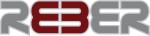 Grau-rotes Logo mit stilisiertem Schriftzug "REBER" in modernen Lettern.