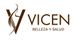 Logo con texto: "Vicen Belleza y Salud" y gráfico de un perfil con cabello largo.