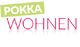Textlogo "POKKA WOHNEN" in grün und pink auf weißem Hintergrund.