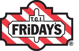 Logotipo do T.G.I. Friday's com listras vermelhas e brancas em fundo branco.