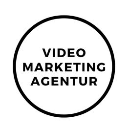 Schwarzer Kreis mit der Aufschrift „Video Marketing Agentur“ in der Mitte.