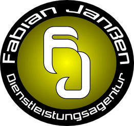 Logo mit gelbem Kreis, weißen Initialen und Text: "Fabian Jansen Dienstleistungsagentur".