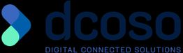 Logo mit blau-grüner Abstraktion und Text: "dcoso Digital Connected Solutions".