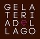Logo della gelateria "Gelateria del Lago" su sfondo marrone scuro con scritta bianca.