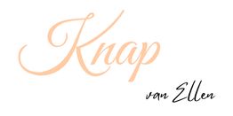 "Elegante tekst: 'Knap van Ellen'. Grote letters in perzikkleur, kleine letters in zwart."