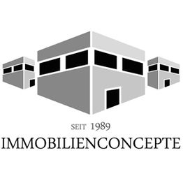 Logo mit drei stilisierten Gebäuden, seit 1989, Text: IMMOBILIENCONCEPTE.