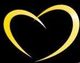 Gelbes Herz auf schwarzem Hintergrund, stilisiert mit geschwungenen Linien.