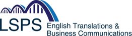 Logo mit Brückenmotiv, Buchstaben LSPS und Text "English Translations & Business Communications".