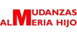 Texto rojo: "Mudanzas Almería Hijo" sobre fondo blanco.