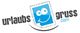 Logo mit blauem Smiley in Briefmarke, Text: "urlaubsguss.com".