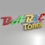 Texto colorido em 3D: "BARiE Toner" em fundo cinza.
