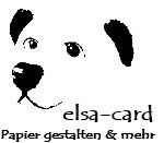 Gezeichnetes Hundegesicht mit Text: "elsa-card, Papier gestalten & mehr".