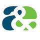Blauw en groen gestileerd symbool gevormd als een "&" teken.