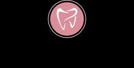 Roze tandlogo op zwarte achtergrond.