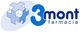 Logotipo de una farmacia con cruz geométrica y texto "3mont".