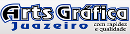 Texto: "Arts Gráfica Juazeiro com rapidez e qualidade", em estilo gráfico azul e preto.