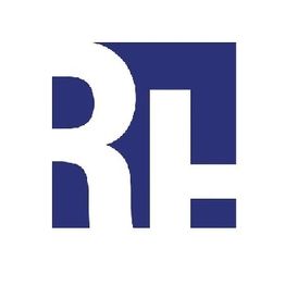 Stylized white "RH" on a blue square background.
