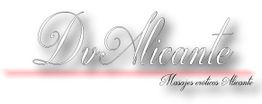 Texto elegante "Dv Alicante" con subtítulo "Masajes eróticos Alicante" y línea rosa subrayando.