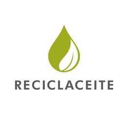 Gota verde con hoja y texto "RECICLACEITE"; logotipo.