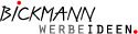 Logodesign: Schwarzer Text "Bickmann Werbeideen" mit roten Punkten auf weißem Hintergrund.