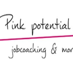 Logo: "Pink potential jobcoaching & more" in schwarzem Text mit pinkem Unterstrich.
