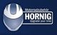 Logo mit Motorradhelm und Text: "Motorradzubehör Hornig - Upgrade your bike".