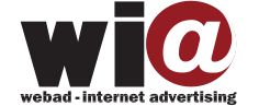 Logo mit den Buchstaben "wi@" und dem Text "webad - internet advertising" unterhalb.