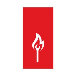 Rotes Rechteck mit einem weißen Streichholz-Symbol, das brennt.